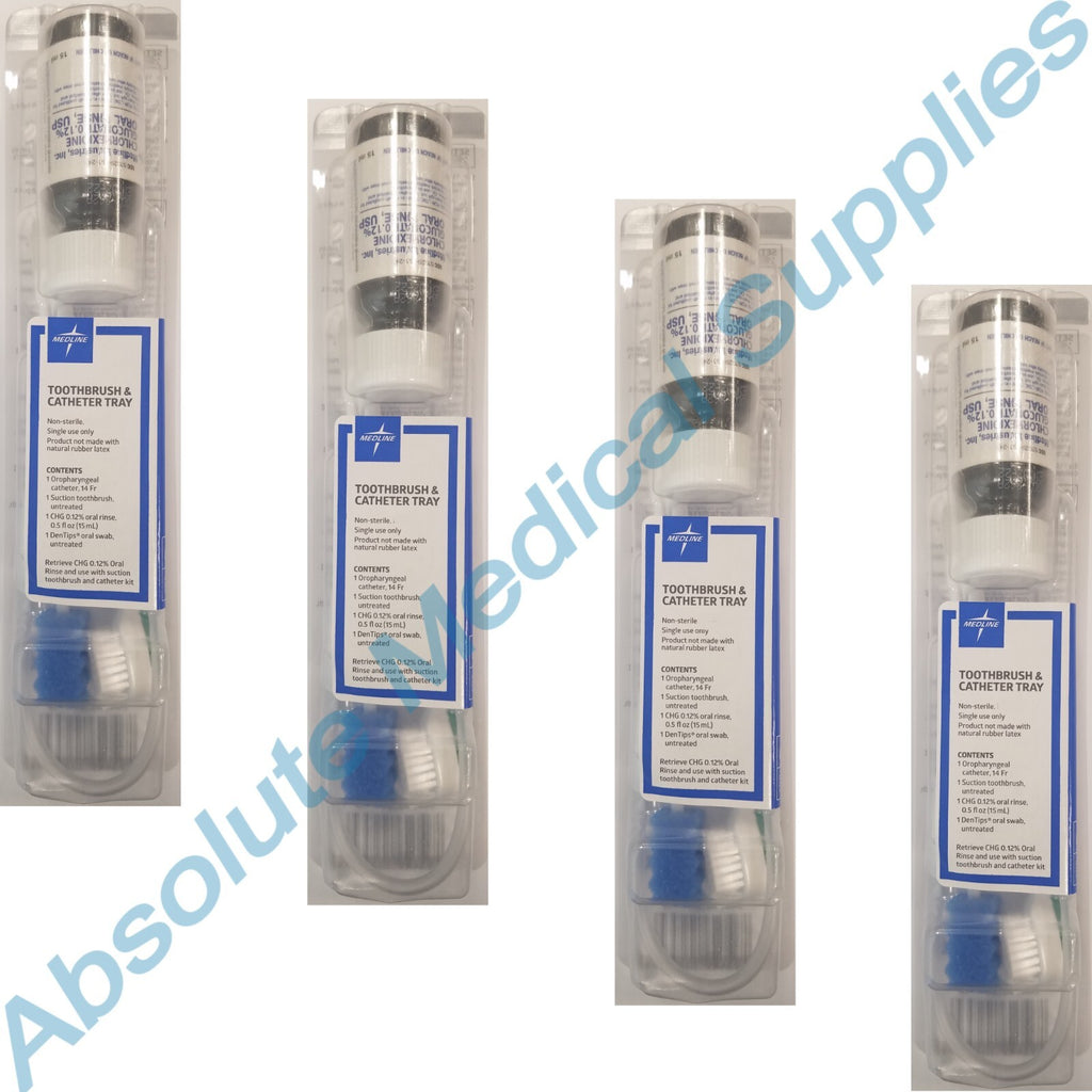 4 Pack Medical Suction Toothbrush & Catheter Tray Kits - Oral Care