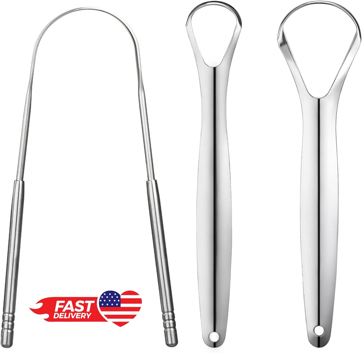 Stainless Steel Tongue Scrapers Set - 3 Pack for Oral Hygiene & Fresh Breath