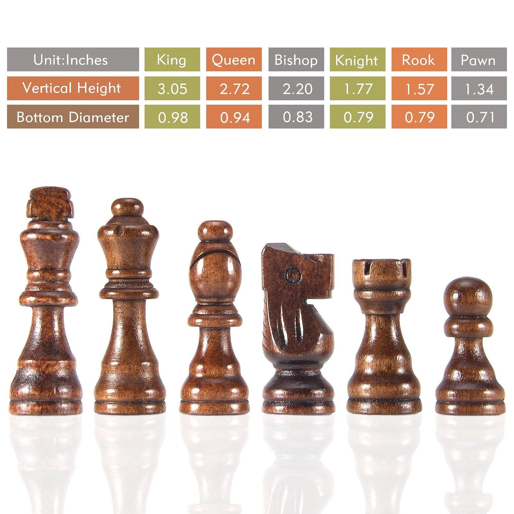 Wooden Chess Pieces Set - 32 Handcrafted French Staunton Style, Bronze Finish