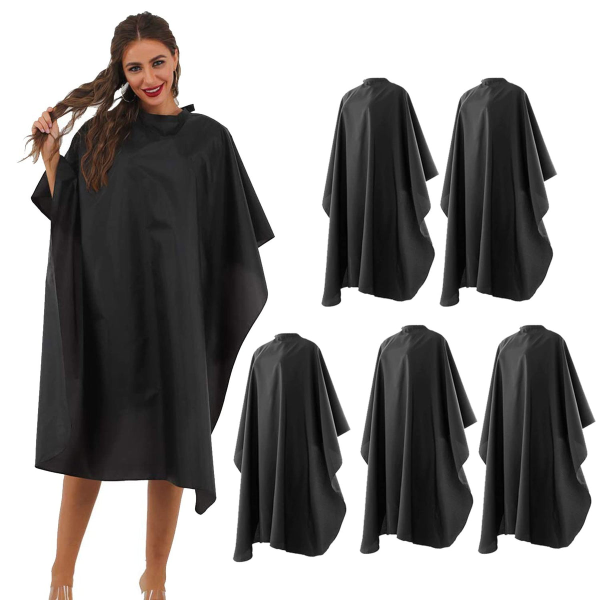 Black Waterproof Hair Cutting Capes Pack of 5 for Salon & Home Use