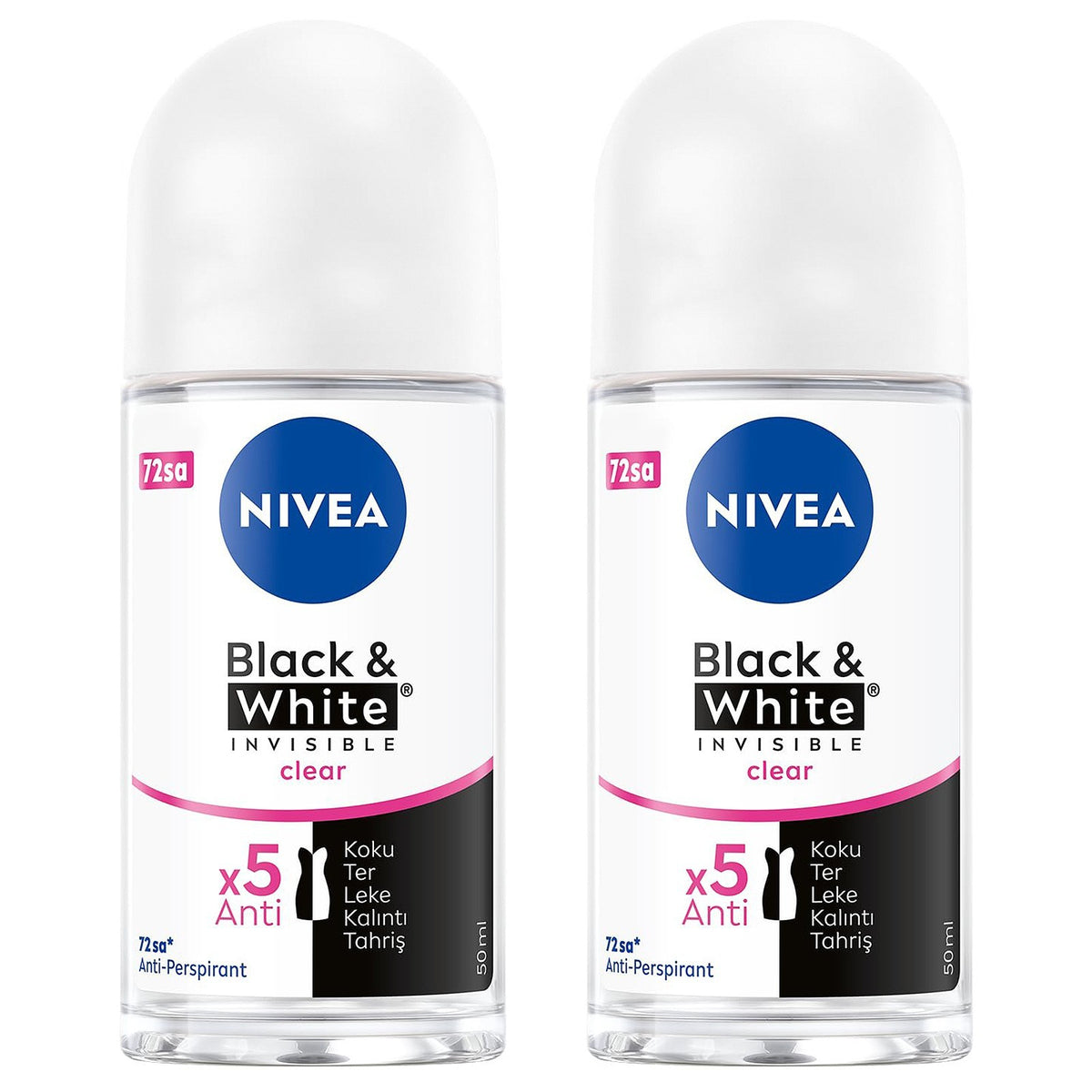 2 Pack Women’s Invisible Clear Roll-On Antiperspirant - 48H Odor & Stain Protection