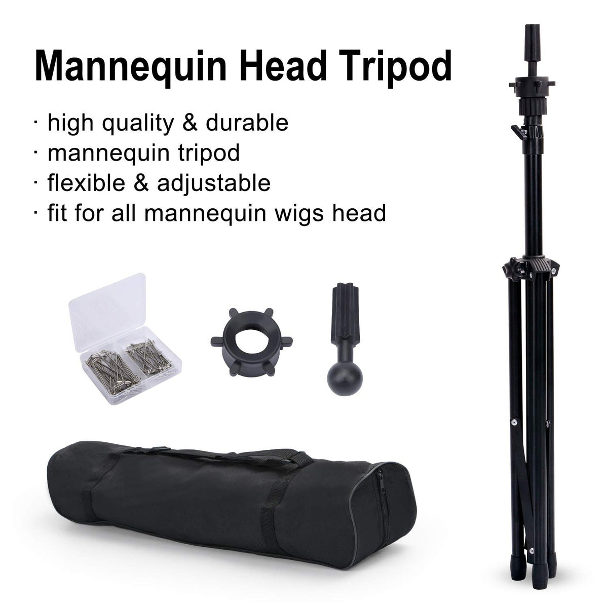 Adjustable Wig Holder Stand Tripod Mannequin Head for Hairdressing Salon