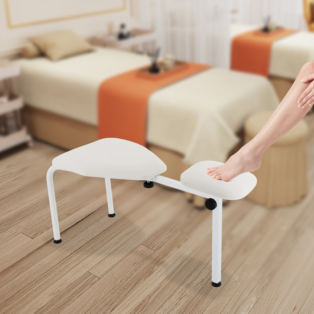 Adjustable Pedicure Stool with Foot Rest - Salon Spa Chair White
