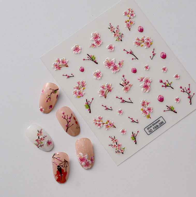 Pink Floral Nail Art Stickers Self-Adhesive for Manicure Decorations