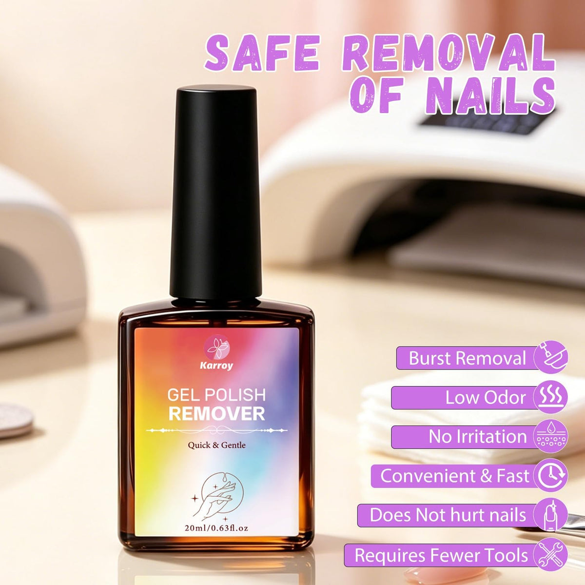 Gel Nail Polish Remover 20ml Pack of 5 - Fast, Safe & Organic Formula