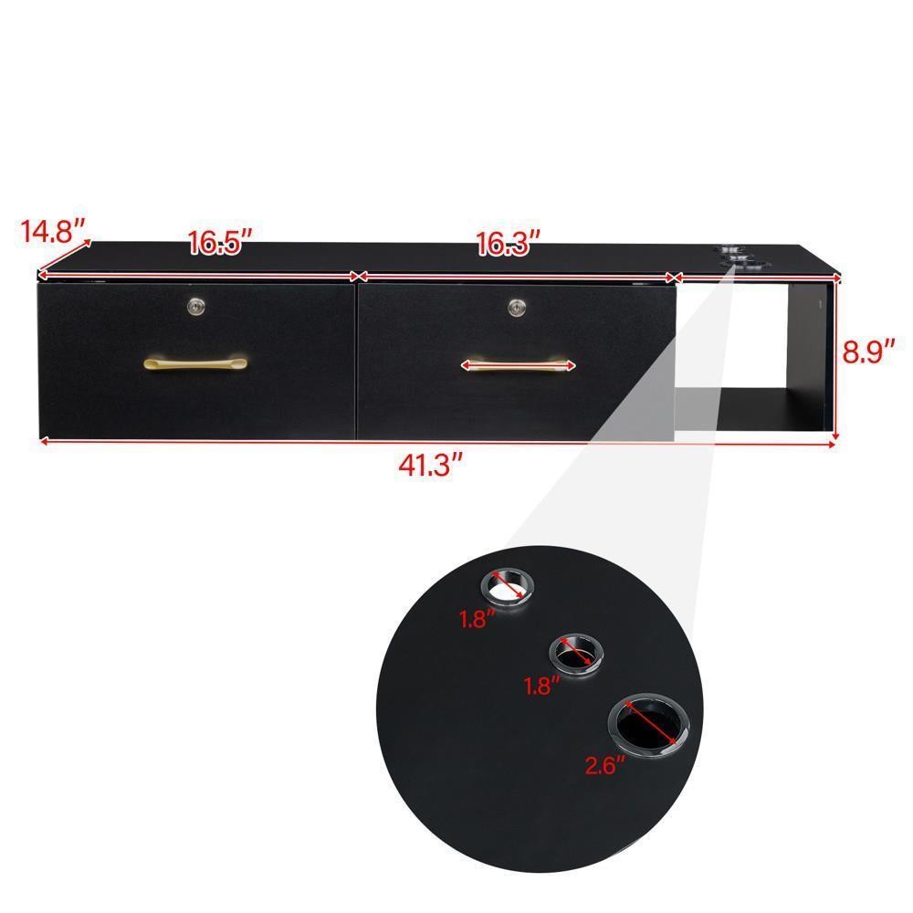 Wall Mount Salon Styling Station with Lockable Drawers & Hair Dryer Holes