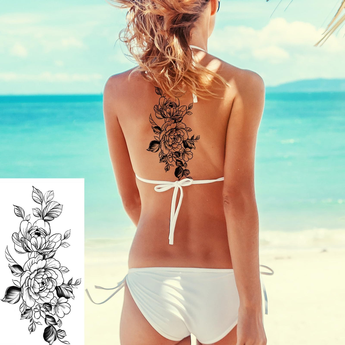 82 Sheets Waterproof Temporary Tattoos Flowers Butterfly Rose Moon Snake Set