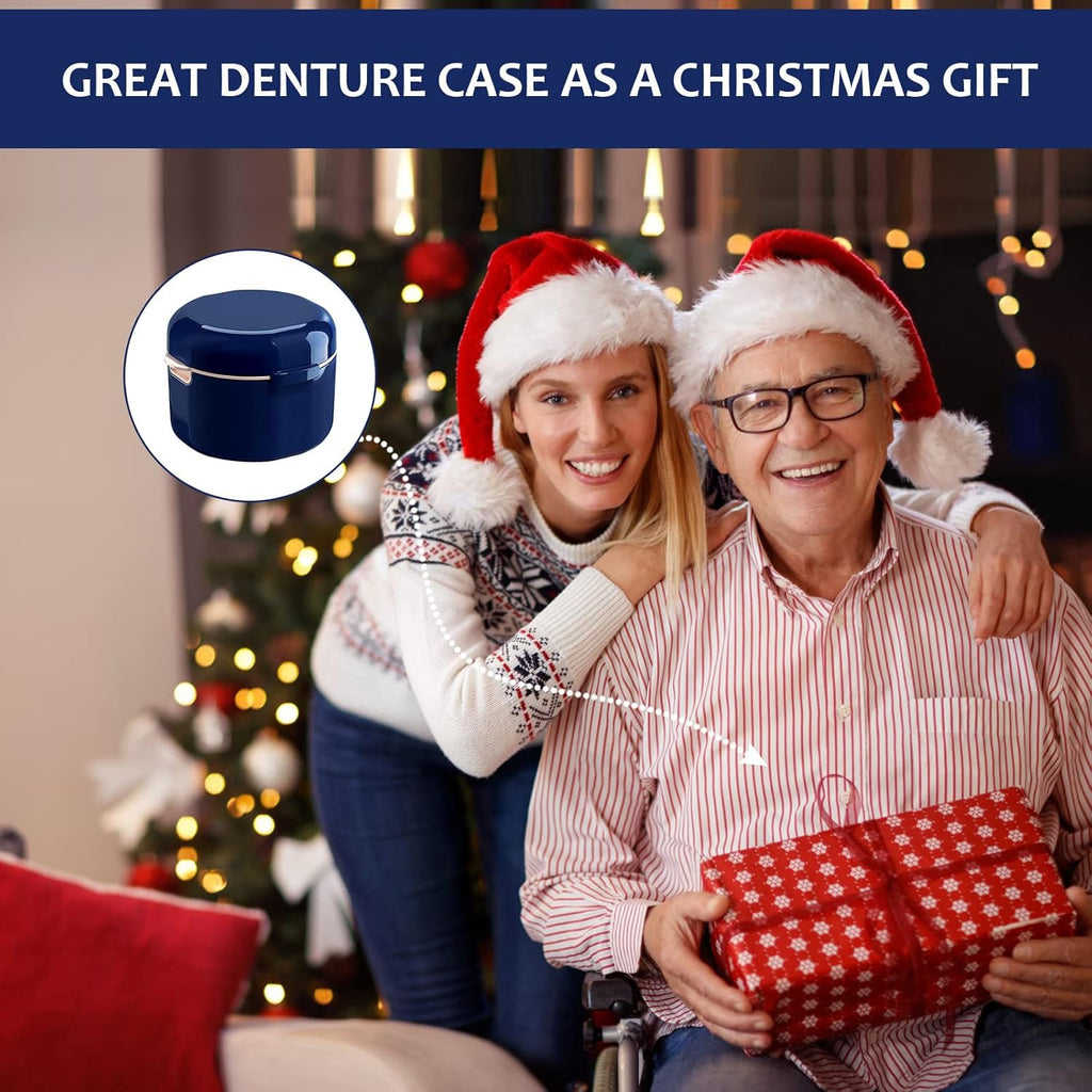 Denture Storage Case with Removable Rinse Basket Portable Denture Cup for Soaking & Cleaning