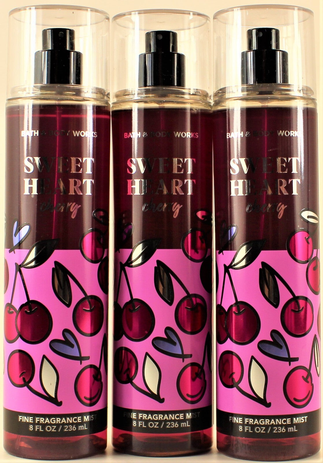 Bath & Body Works Sweet Heart Cherry Body Mist 8oz - Set of 3
