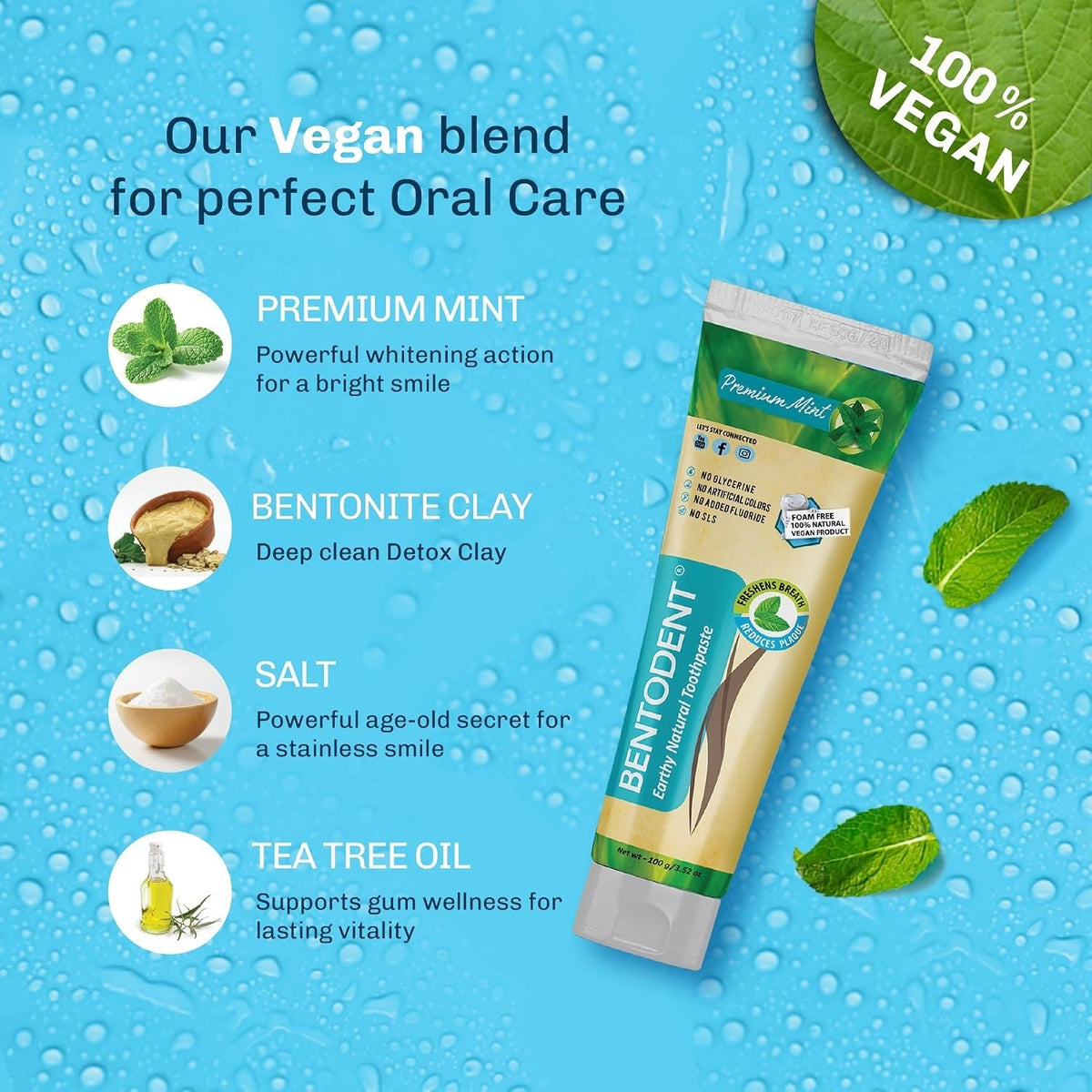 Organic Calcium Bentonite Clay Toothpaste Remineralizing Fluoride-Free Natural Oral Care