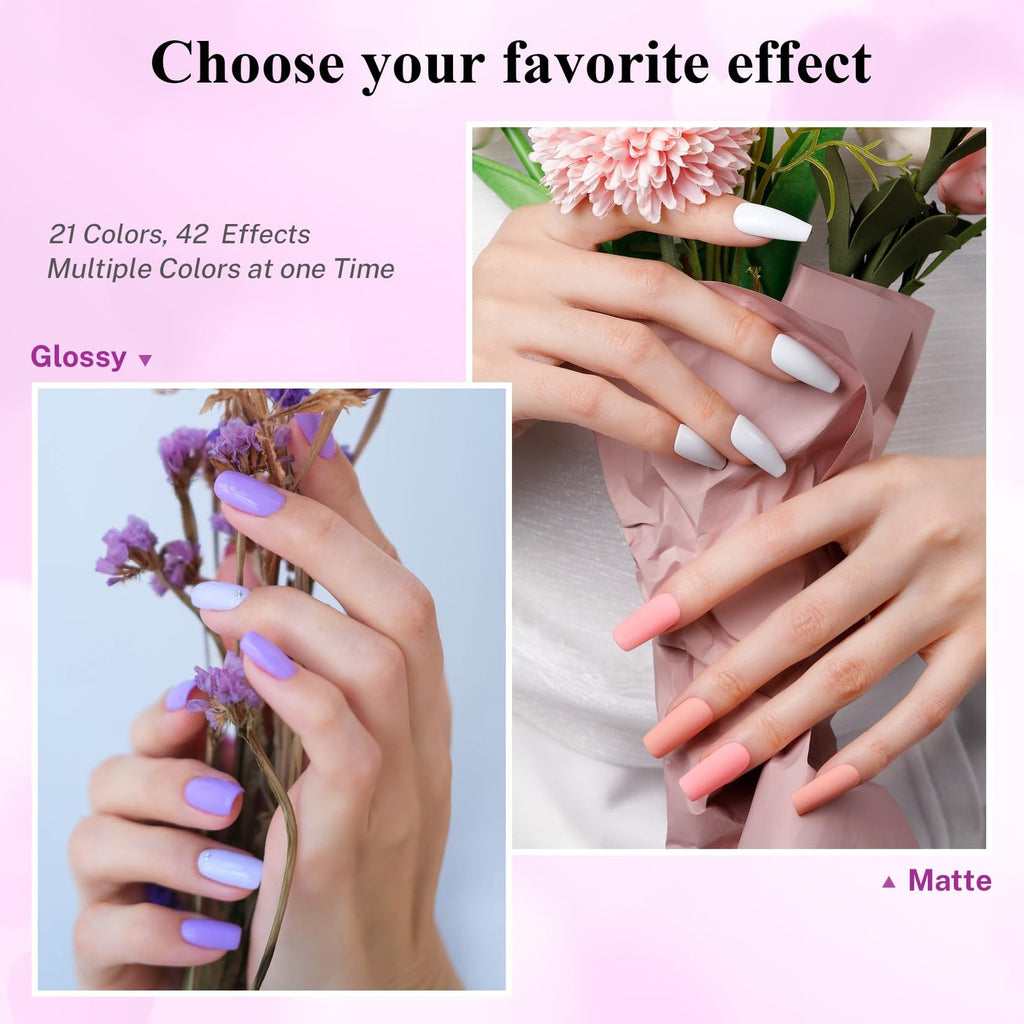 24-Piece Gel Nail Polish Set with Base, Glossy & Matte Top Coat - Purple Colors