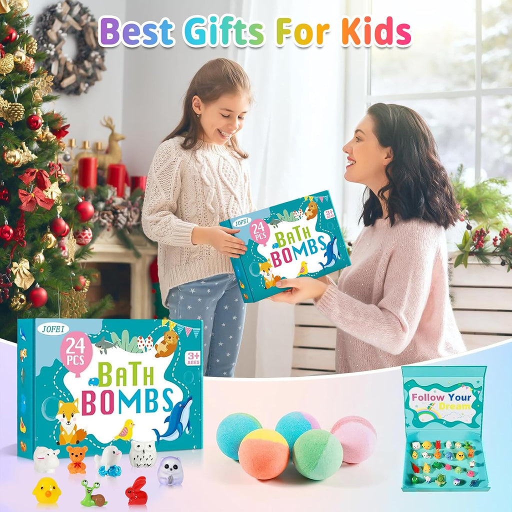 Kids Bath Bombs with Surprise Toys - 24 Pack Jungle & Sea Animal Fizzies