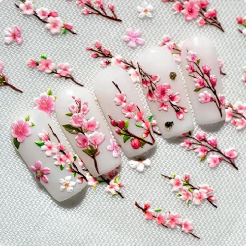 5D Flower Nail Decals Nail Art Stickers - Embossed Floral Design