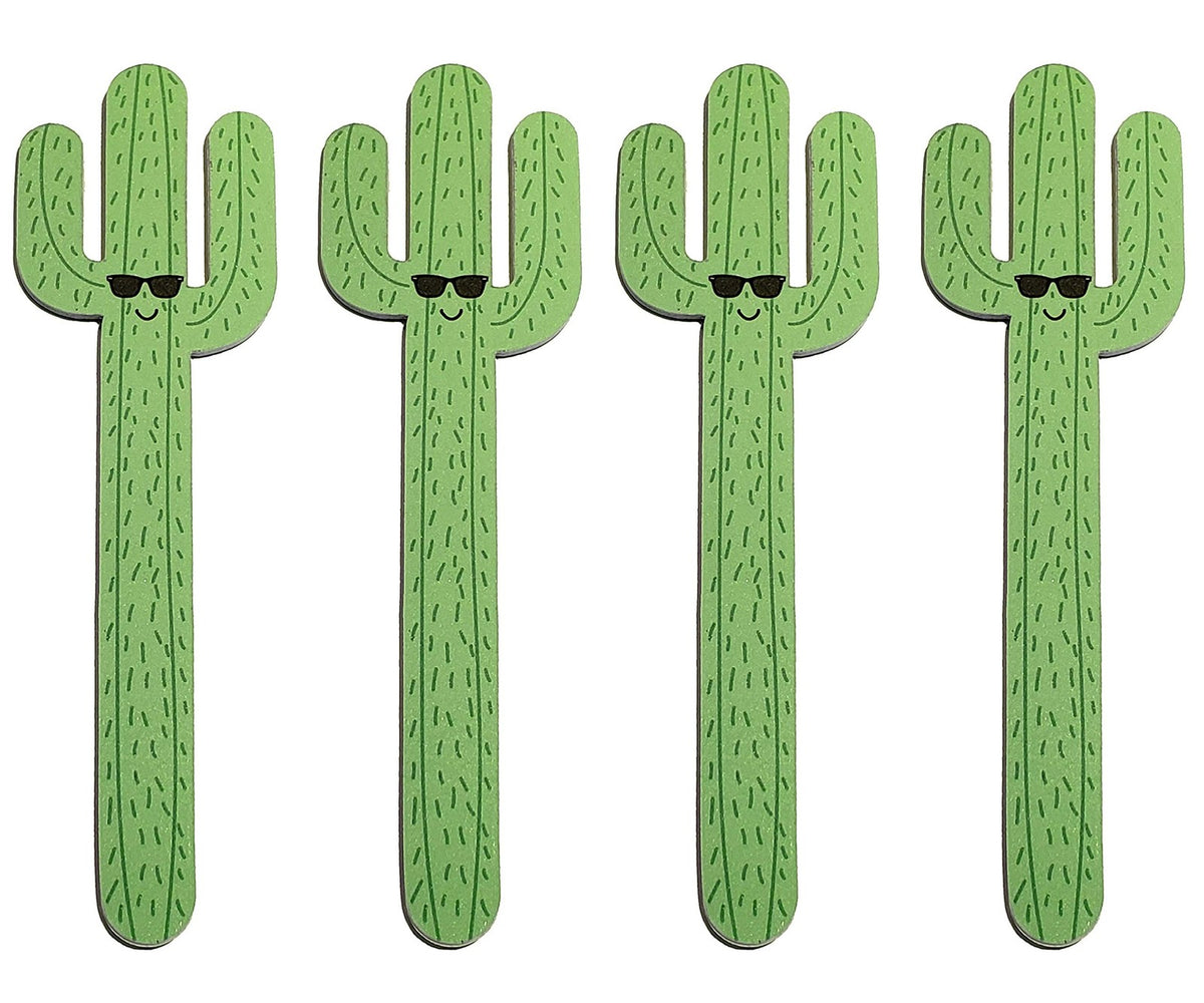 Cute Cactus Nail Files Set - 4-Piece Double-Sided Emery Board with Sunglasses Design