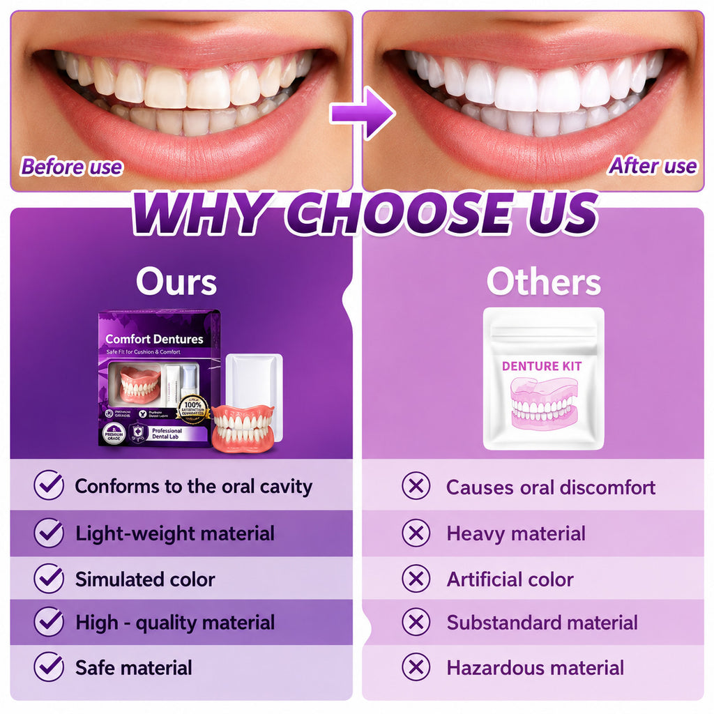 Full Set Natural Silicone Dentures Upper & Lower Comfort Fit - Cosmetic Tooth Replacement