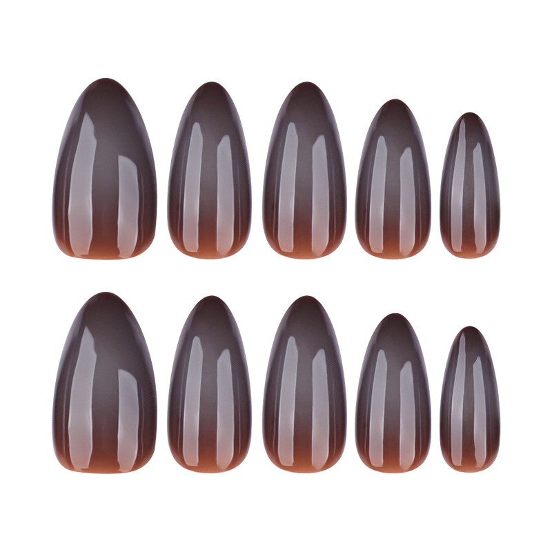 48Pcs Medium Almond Solid Taupe Brown Glossy Press-On Nails
