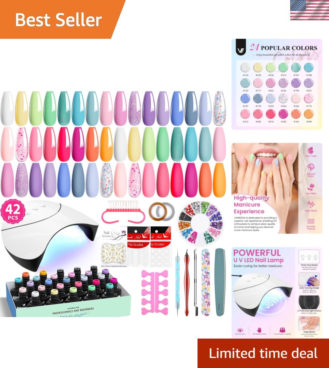 24 Color Gel Nail Polish Kit with UV Light - Long-Lasting Manicure Set