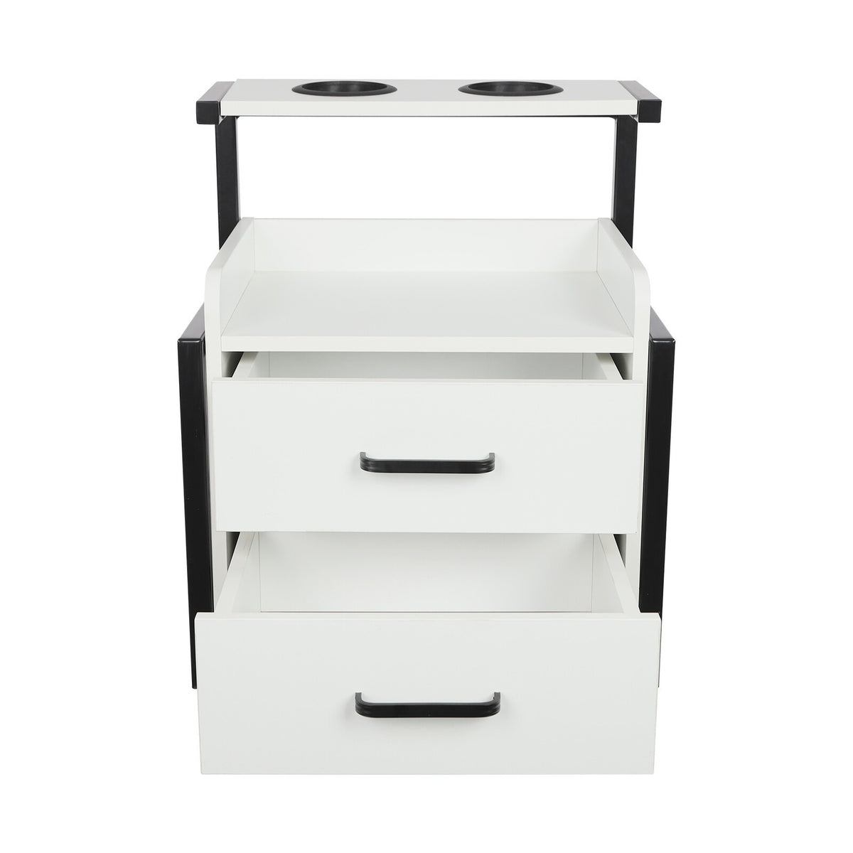 Wall-Mounted Salon Storage Cabinet with 2 Drawers - Black & White