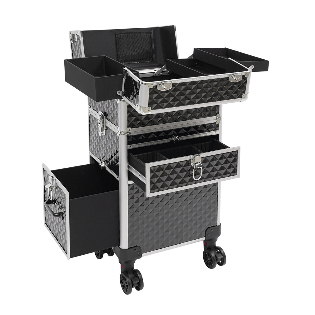 Rolling Makeup Case Travel Cosmetic Storage Trolley with Lock & Wheels