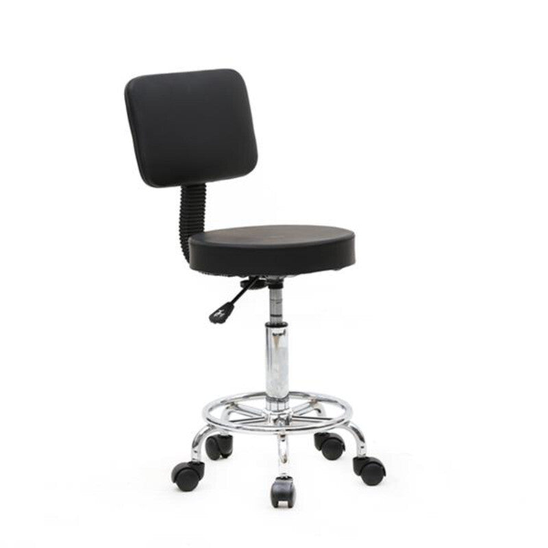 Adjustable Salon Stool with Back Support - Black Round Seat