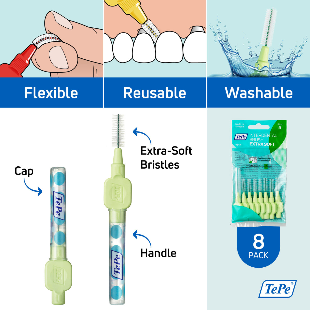 Interdental Brushes Extra Soft Green 0.8mm - Pack of 25 or 8