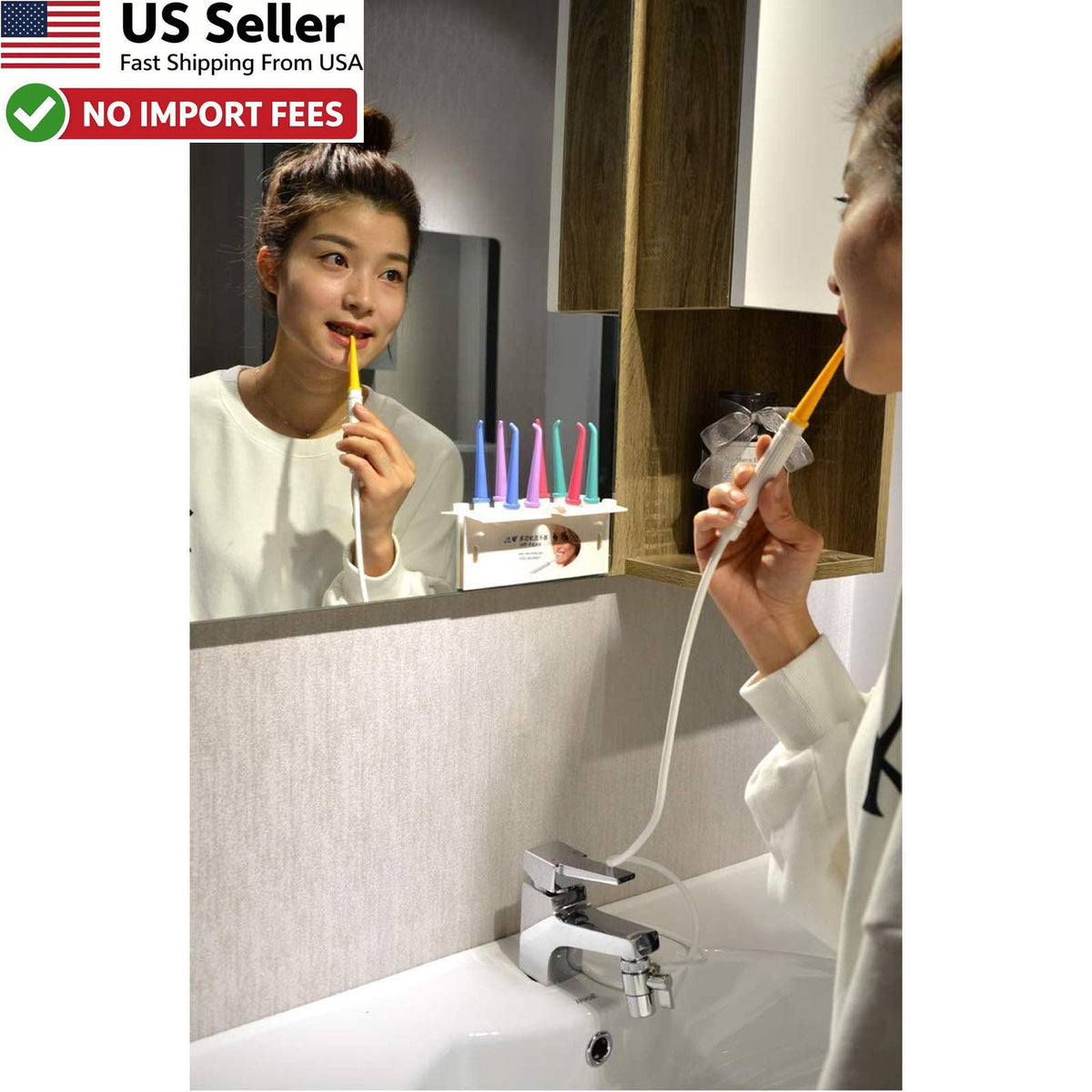 Water Dental Flosser with 5 Jet Tips for Faucet Shower Non-Electric Oral Care