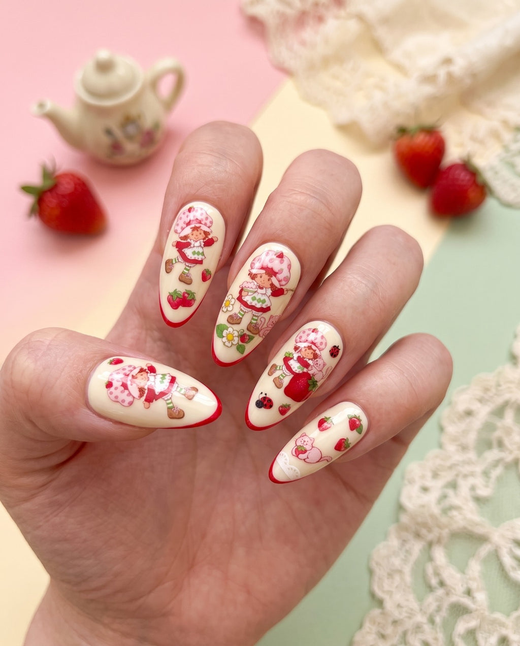 Strawberry Shortcake Character Nail Art Stickers - 3D Decals for Nails