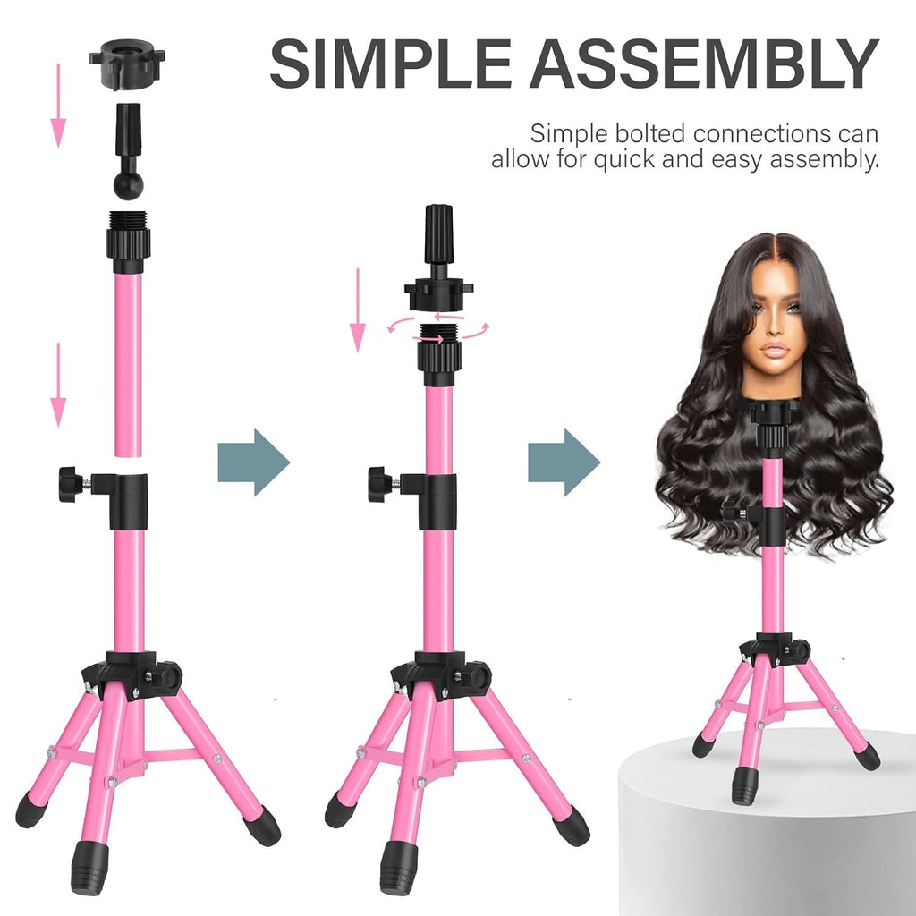 Adjustable Pink Tripod Stand for Mannequin Heads - 25 Inch Height