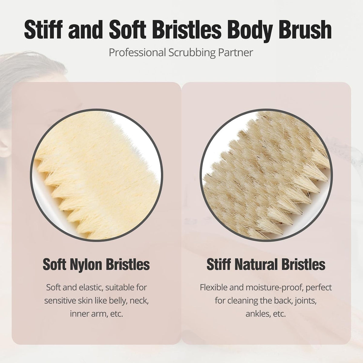 Natural Soft Bristle Dry Body Brush for Skin Exfoliation and Firming - 2 Pack