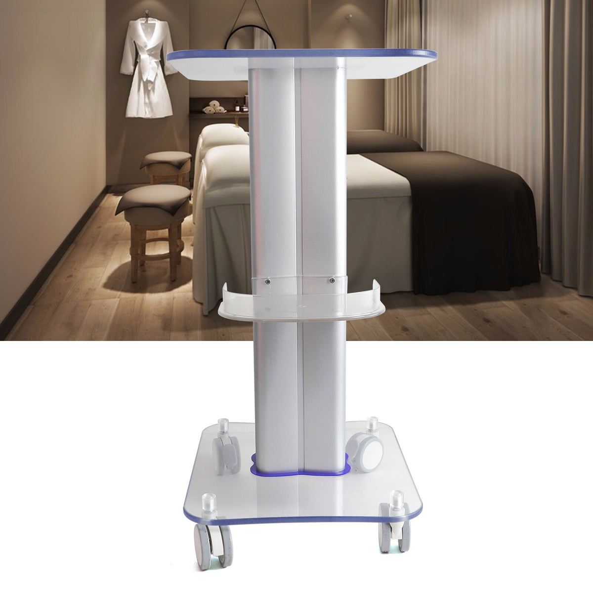Beauty Salon Trolley Cart with Wheels - 69.5cm Mobile Spa & Makeup Tray