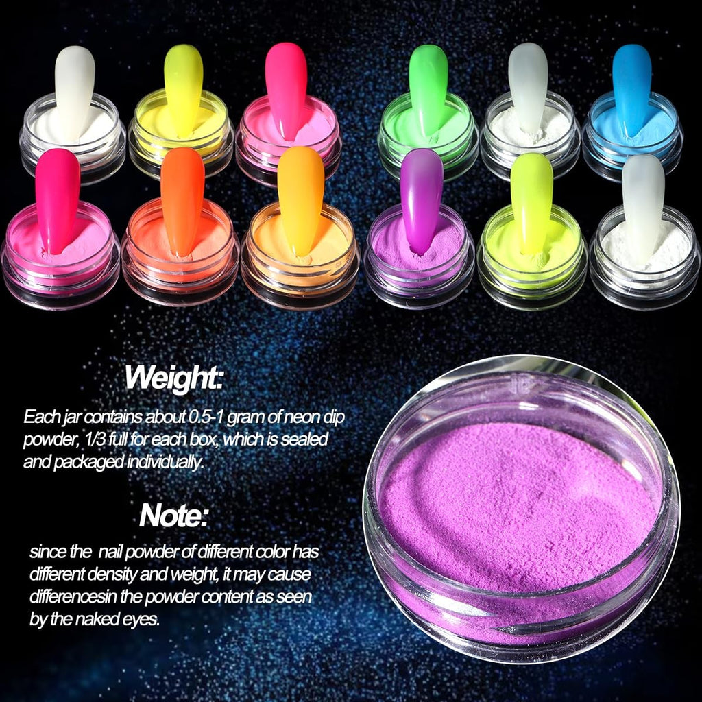 Glow in The Dark Pigment Powder for Nails and Art - 12 Colors Luminous Iridescent Acrylic Nail Powder