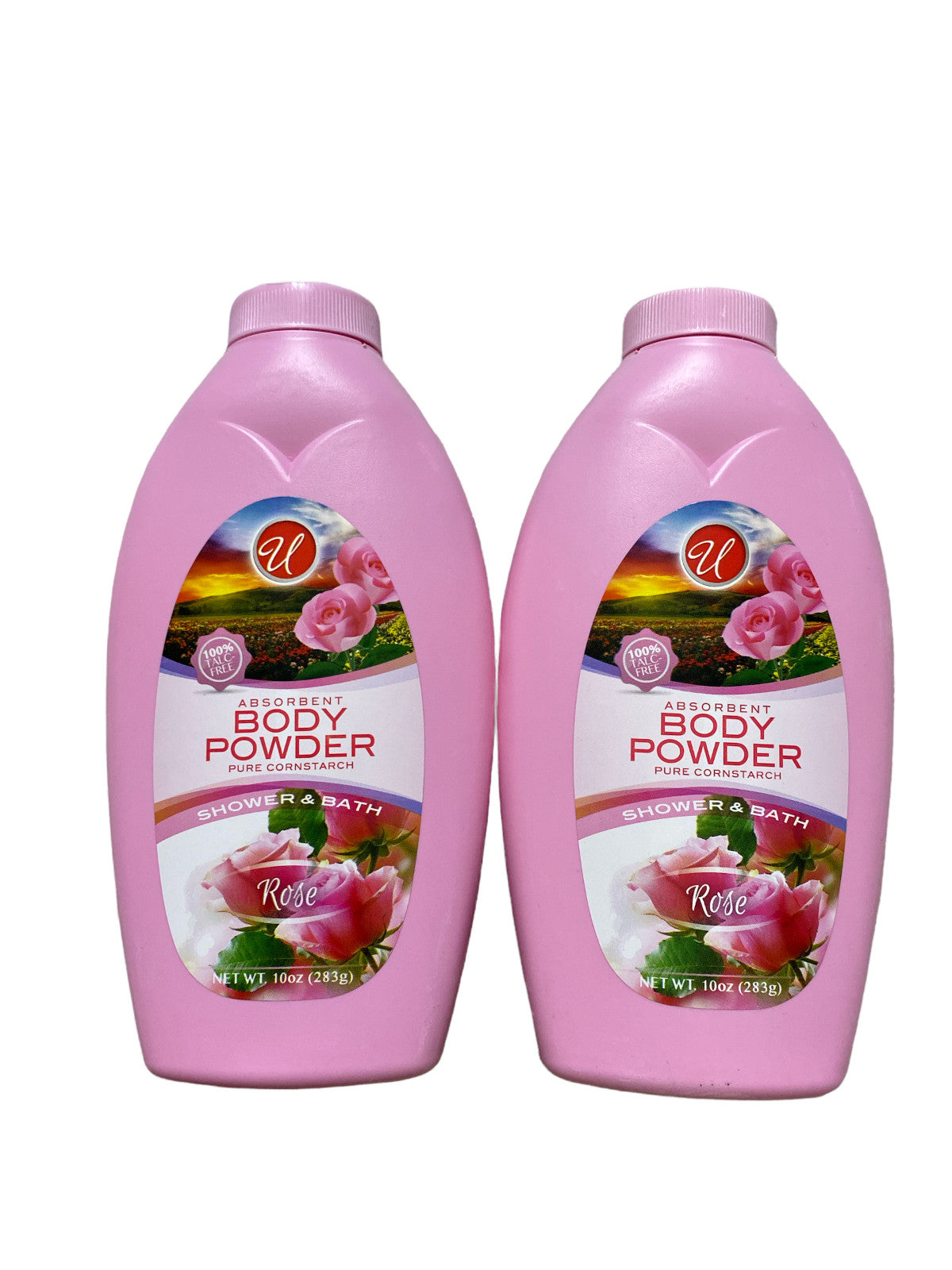 Absorbent Body Powder with Rose Scent - Pure Cornstarch, 10 oz, Pack of 2