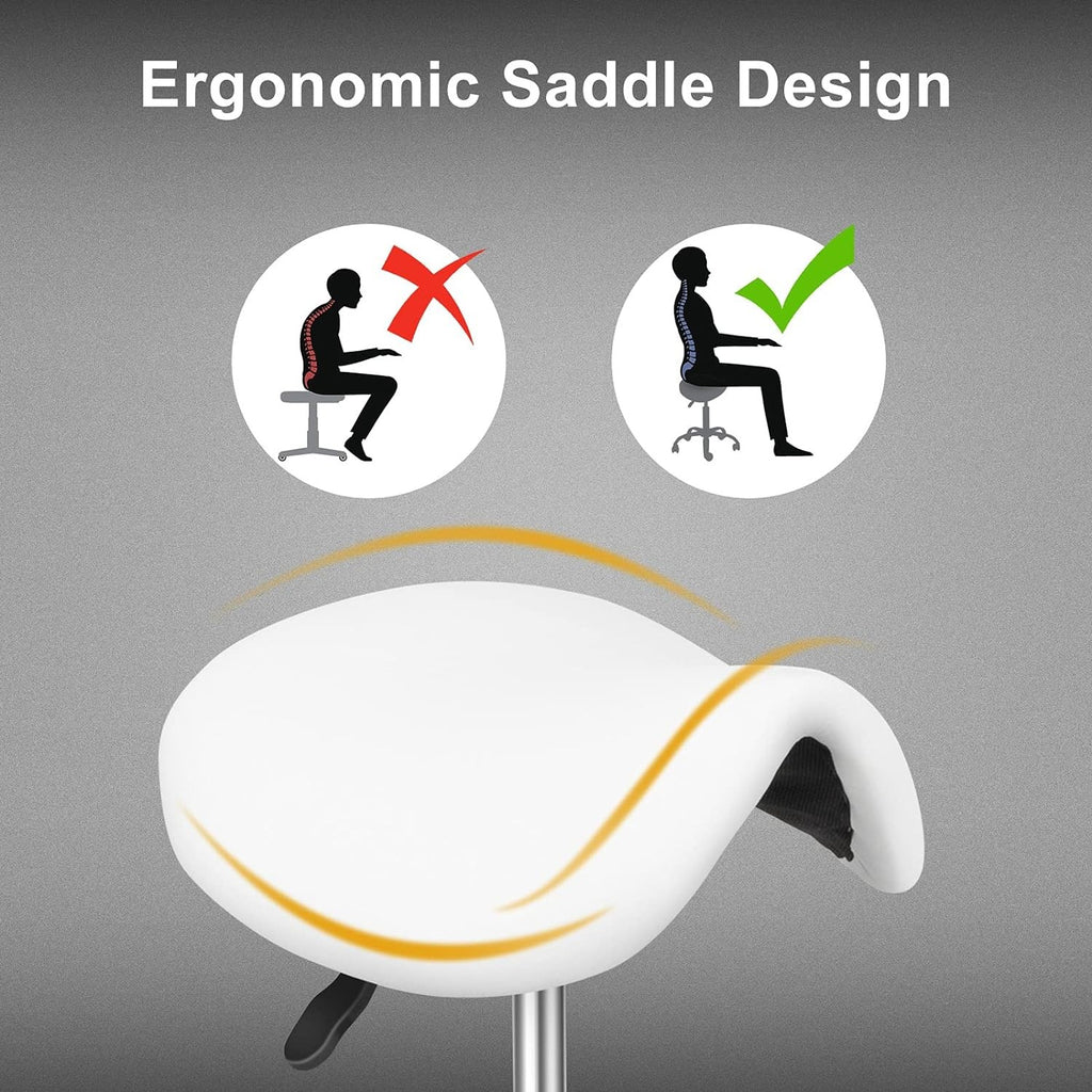 Ergonomic Saddle Stool Adjustable Hydraulic Seat with Swivel Wheels