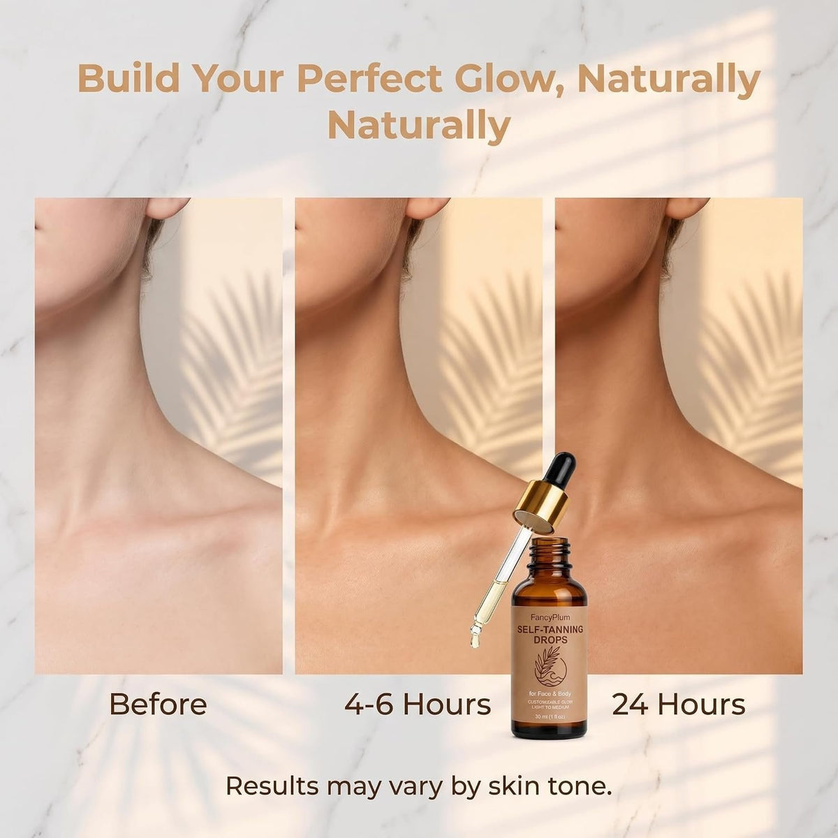 Self Tanning Drops for Face & Body - Medium Glow, Natural-Looking Tan