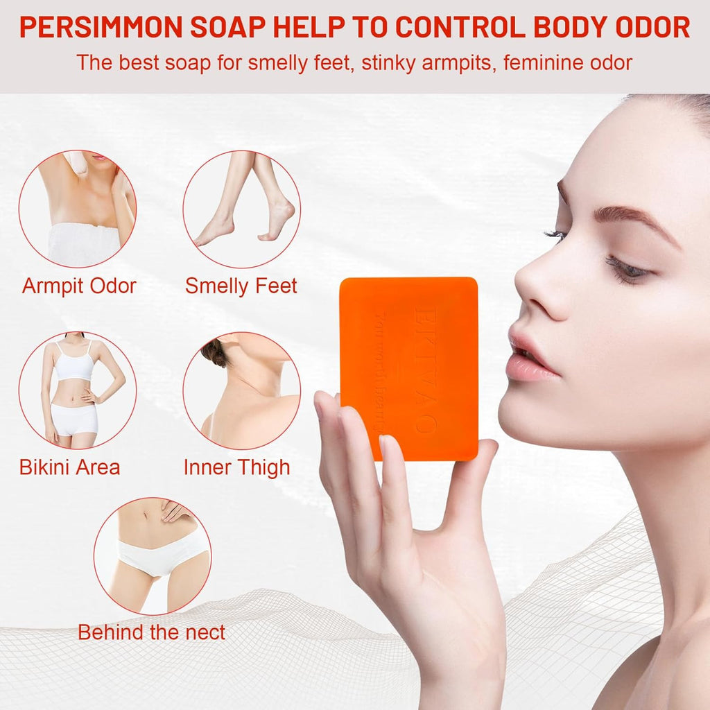 Natural Persimmon Body Soap for Odor Control - Organic Deodorant Bar Set