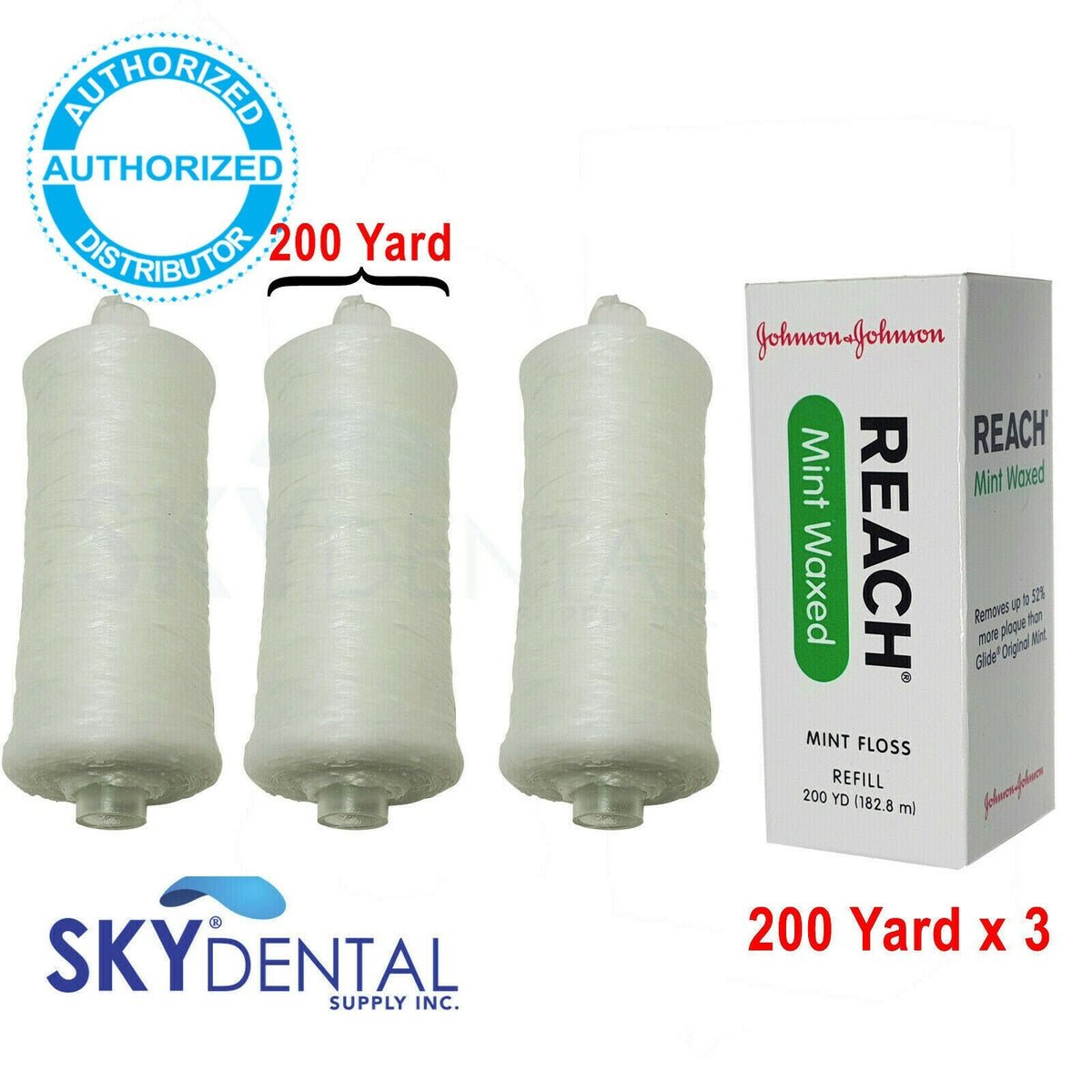 Waxed Dental Floss Refill Spool 200 Yards Mint Flavor Pack of 3