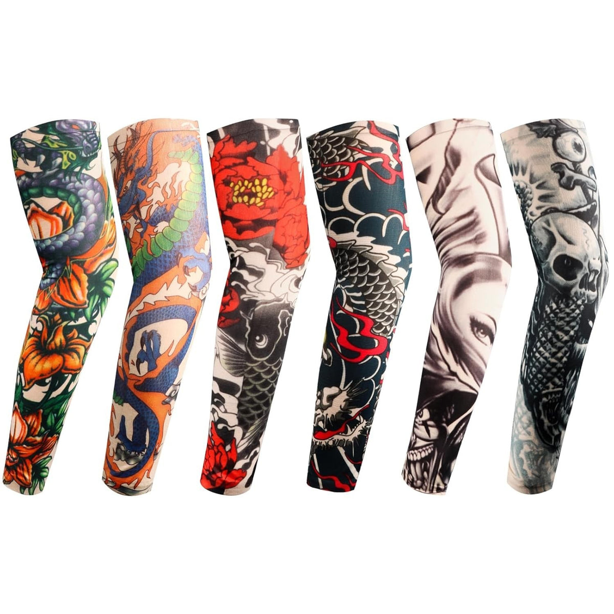 Unbranded Tattoo Sleeves for Men - 6 Pcs Fake Arm Covers, Sun Protection, One Size