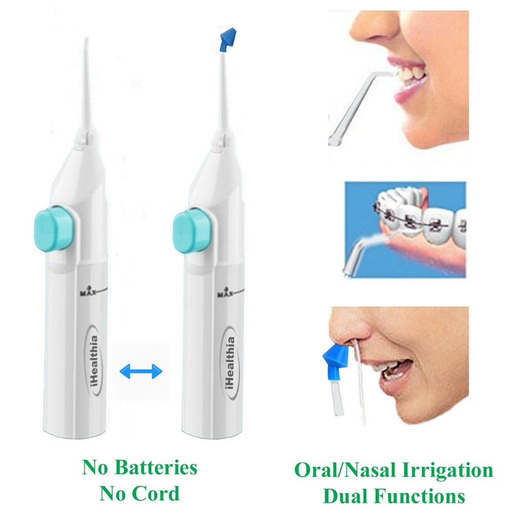Portable Manual Water Flosser with Nasal Wash Tip for Oral and Nasal Care