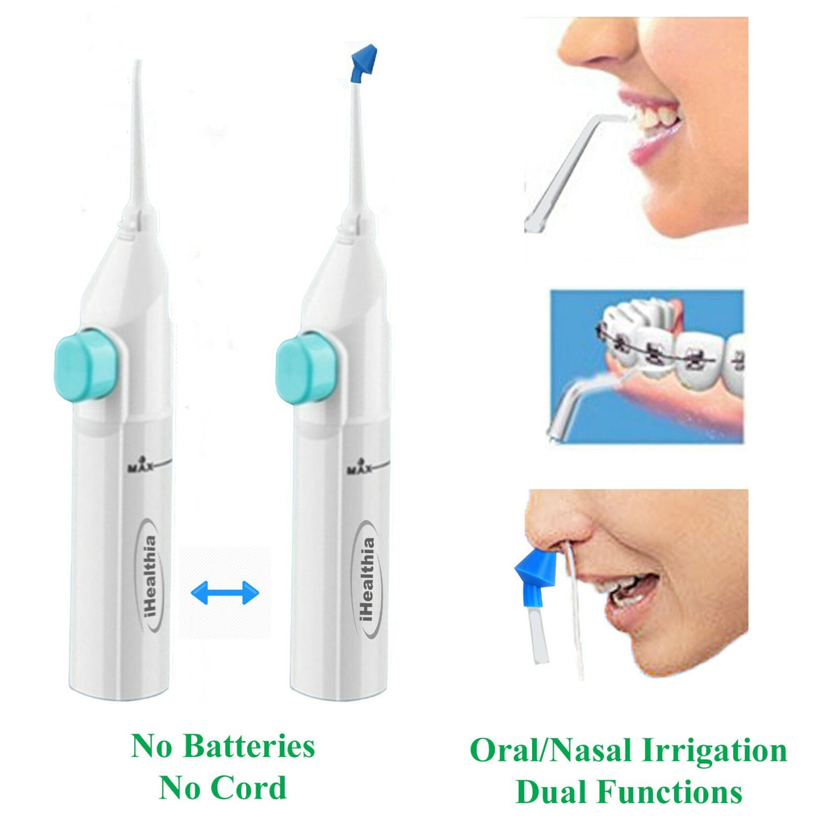 Portable Manual Water Flosser with Nasal Wash Tip for Oral and Nasal Care