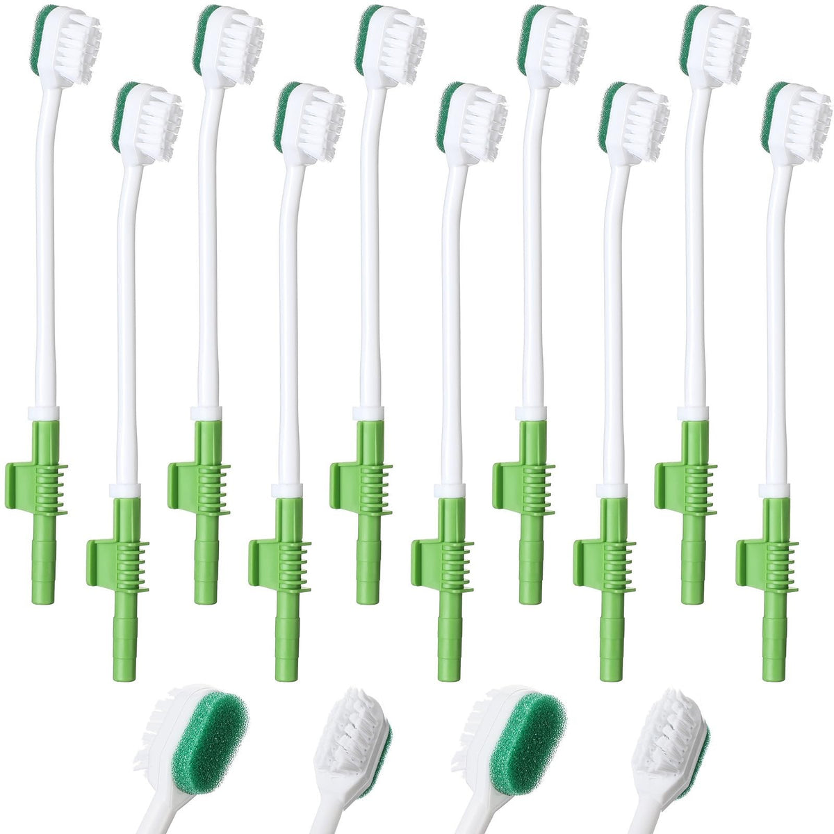 Disposable Suction Toothbrush Set - 10 Green Oral Care Swabs, 7.09 Inch