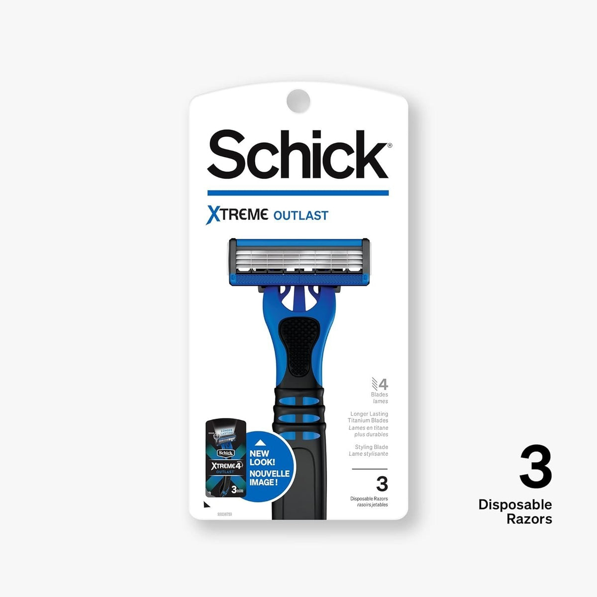 Disposable Razor Set - 6 Packs of 3 Schick Xtreme Outlast 4 Blade Razors