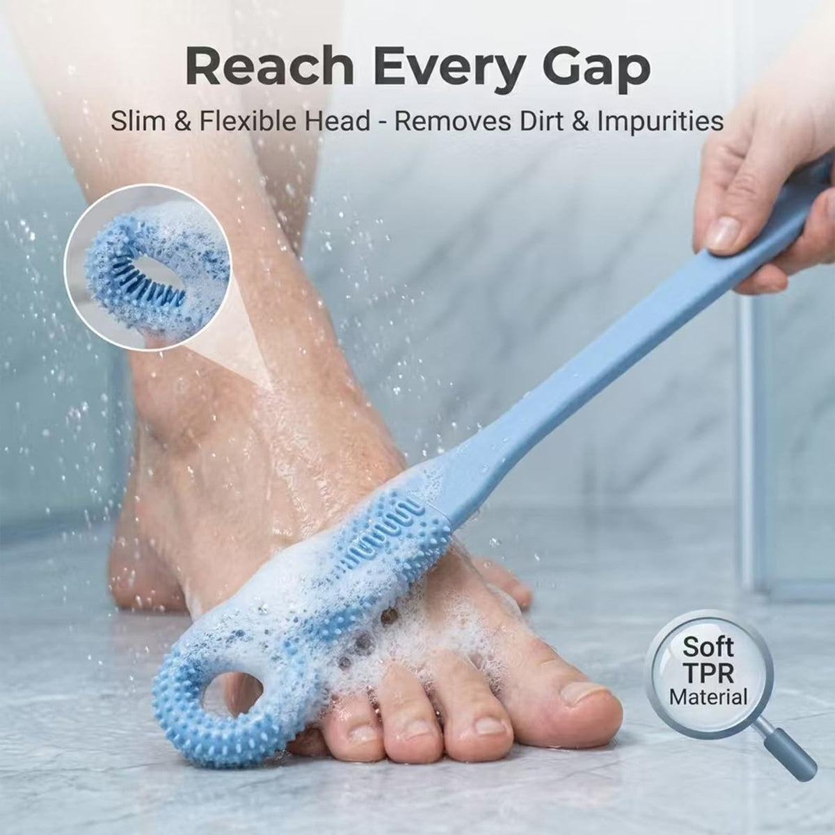 Long Handle Toe Gap Foot Scrubber Brush Set for Shower and Pedicure