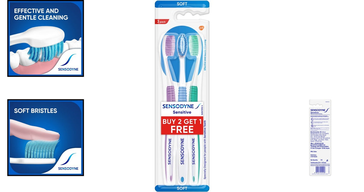 Eco-Friendly Sensitive Toothbrush Set - 3 Pack Gentle Oral Care for Adults