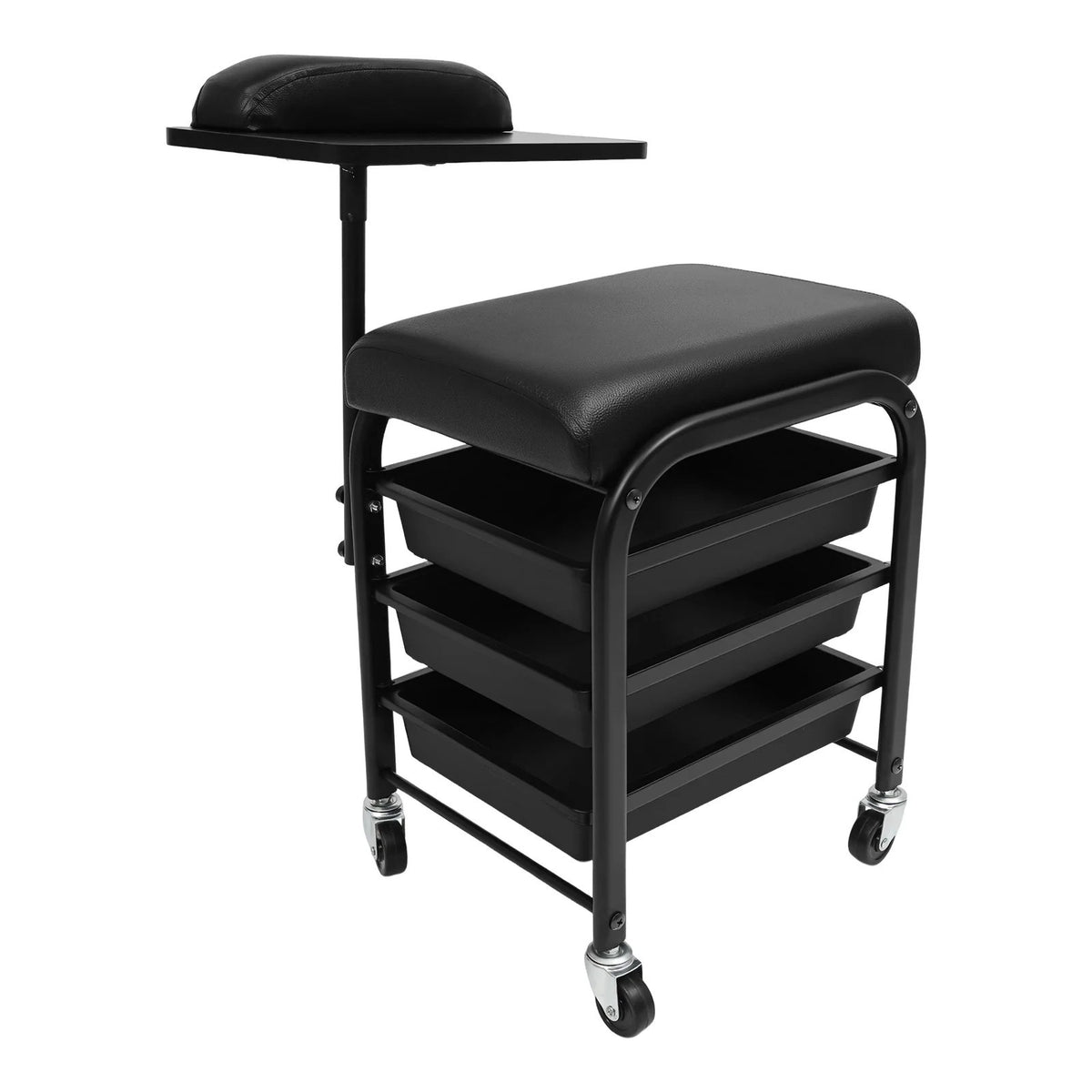 Salon Storage Trolley Cart with 3 Drawers & 360° Rotating Hand Rest - Professional Nail & Beauty Station