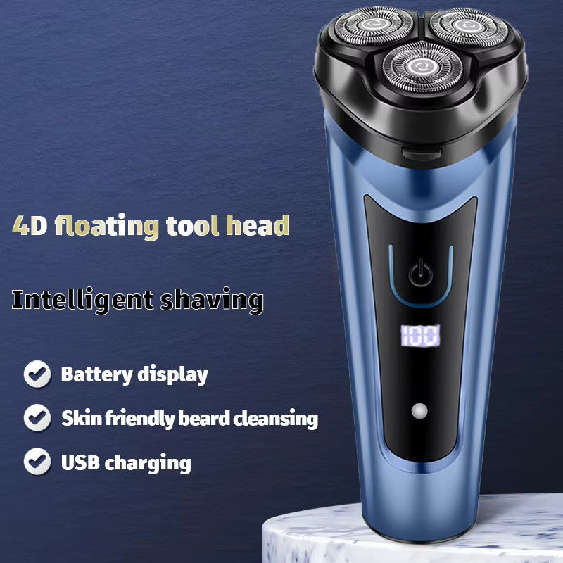 Men's Rechargeable Waterproof Rotary Electric Shaver with 4D Floating Blades
