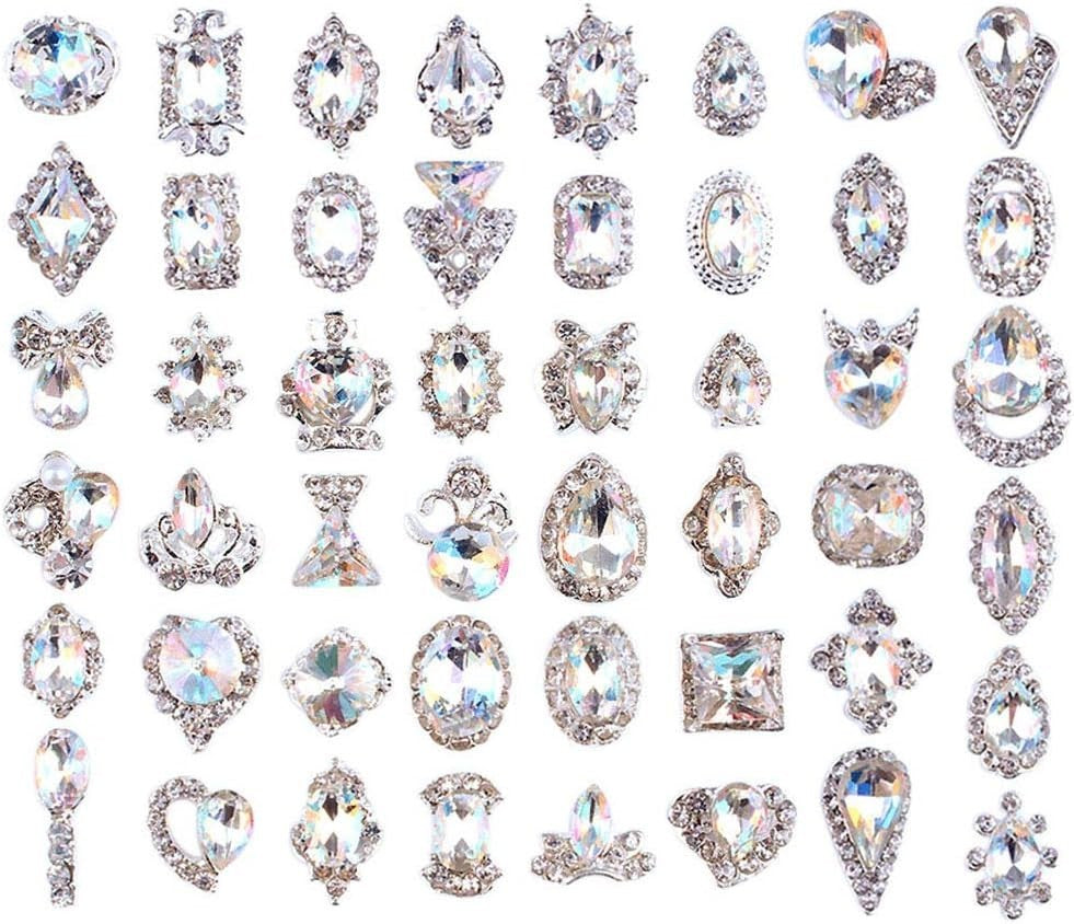 Crystal AB Nail Charms Set - 48PCS Sparkling Rhinestones for Nail Art