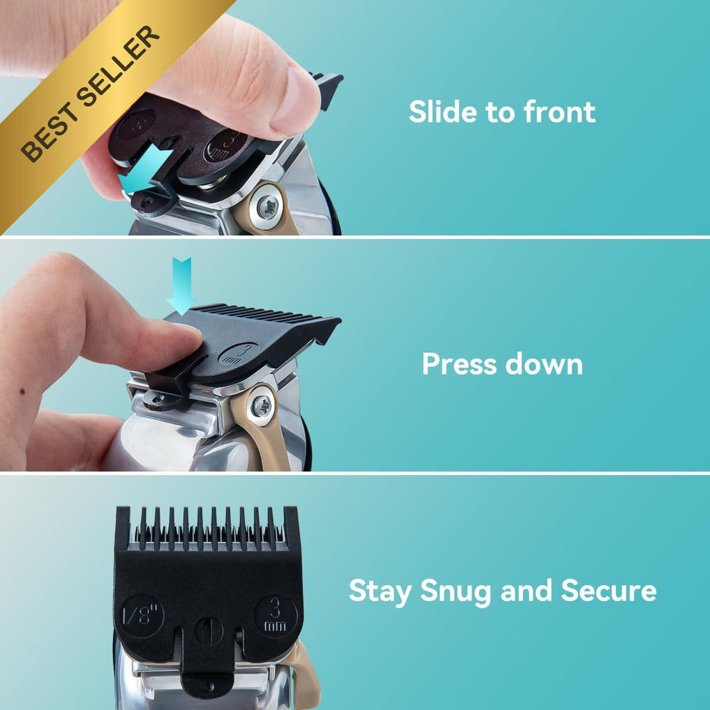 10-Piece Clipper Guard Set for Wahl Hair Clippers - Replacement Guides, Black