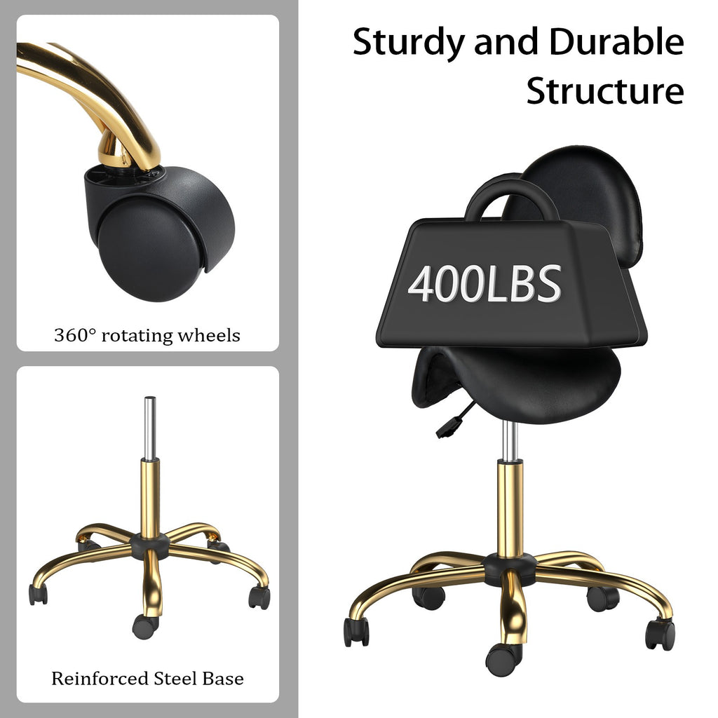 Adjustable Salon Stool Chair with Backrest, Ergonomic Saddle Seat, 360° Swivel
