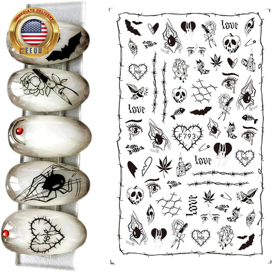 Halloween Gothic 3D Nail Stickers Set - Self-Adhesive Horror Nail Decals