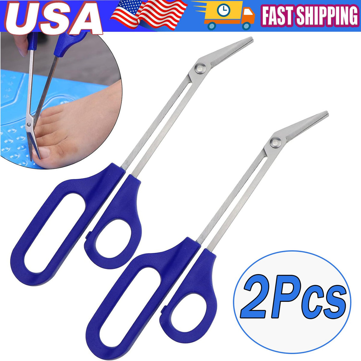 2-Pack Ergonomic Long Handle Toenail Scissors for Seniors & Grooming
